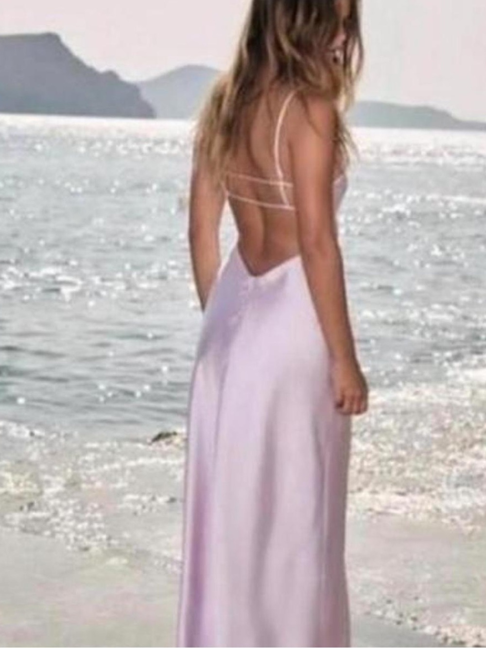Zara Lilac Backless Spaghetti-Strap Slip Dress